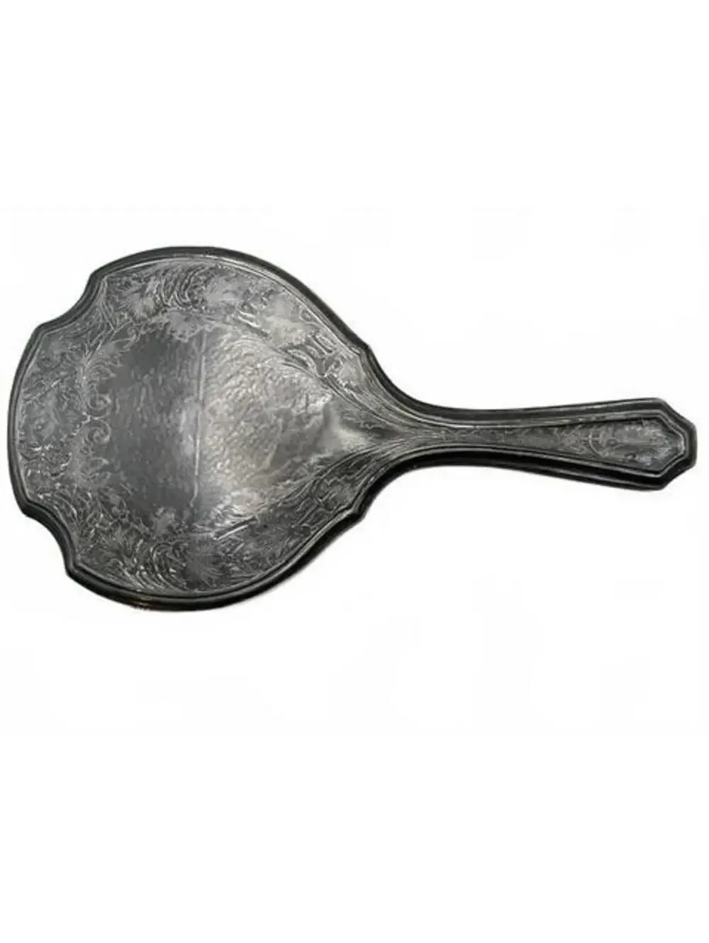 Antique Silver Plated Hand Mirror Ornate Floral Repousse Vanity Decor